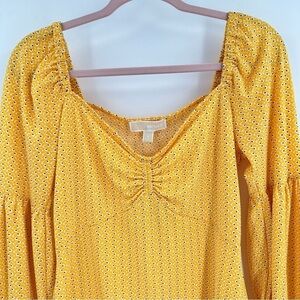 Michael Michael Kors NWT Jasmine Yellow Floral Gathered Blouse Size Small